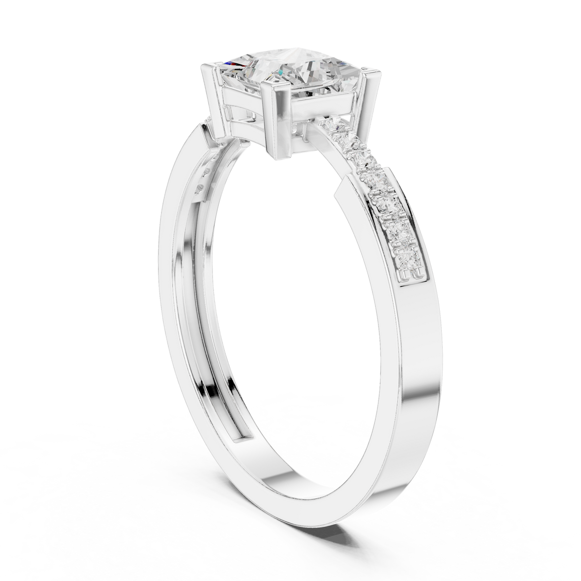 Ladies princess side diamond ring in gold with princess and round lab grown diamonds by Signora Jewels