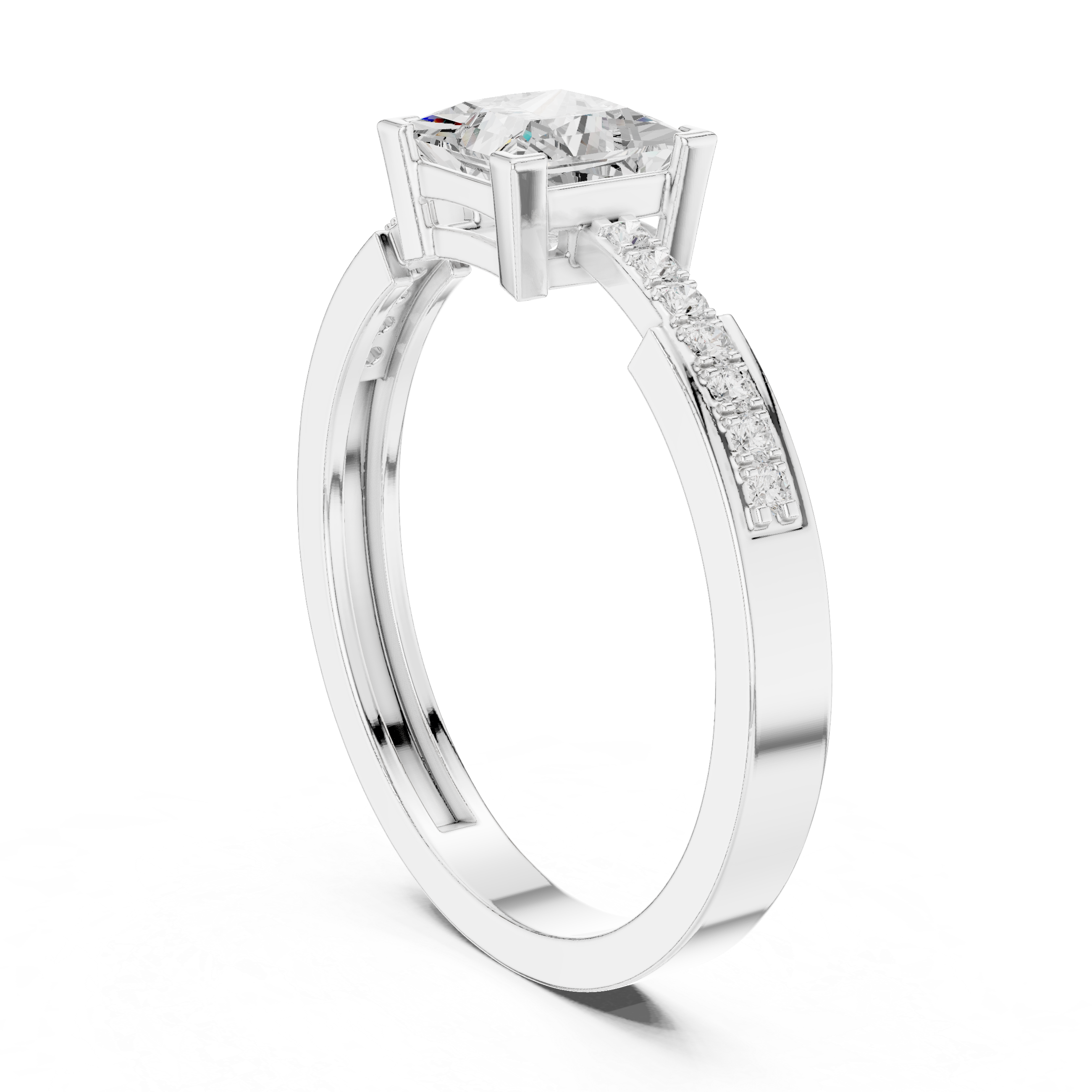 Ladies princess side diamond ring in gold with princess and round lab grown diamonds by Signora Jewels