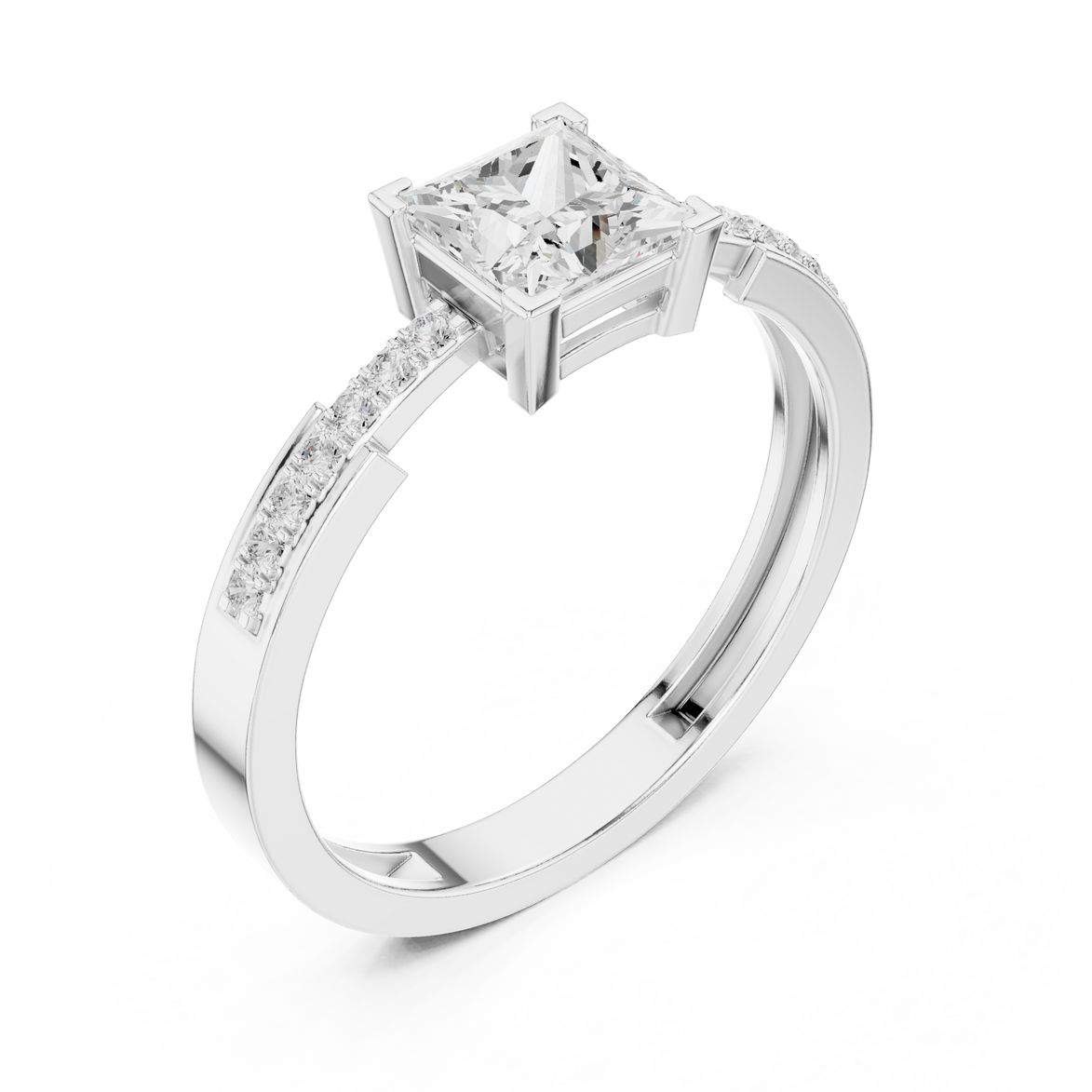 Ladies princess side diamond ring in gold with princess and round lab grown diamonds by Signora Jewels