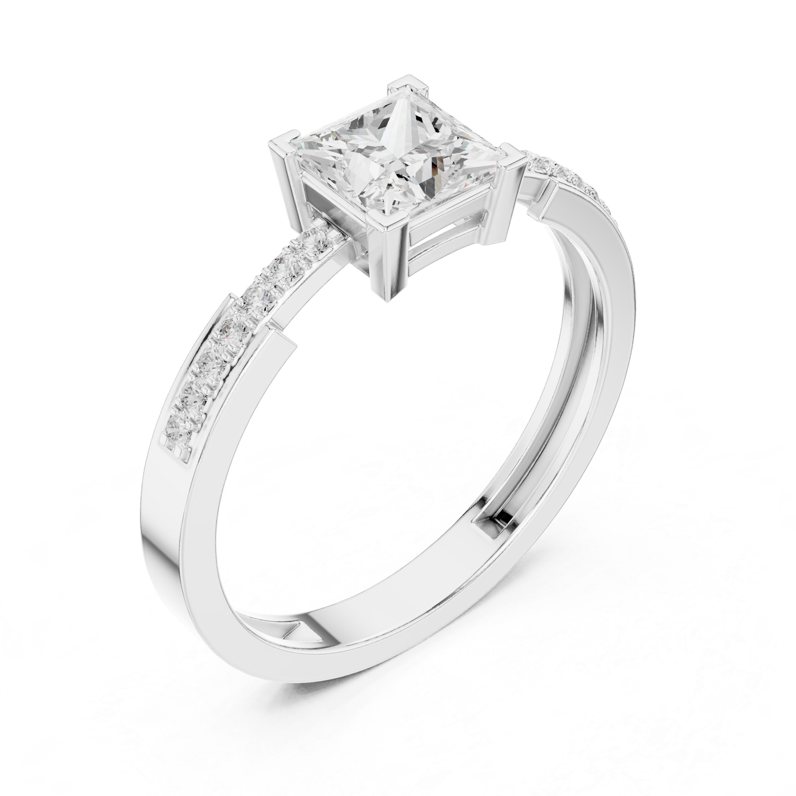 Ladies princess side diamond ring in gold with princess and round lab grown diamonds by Signora Jewels