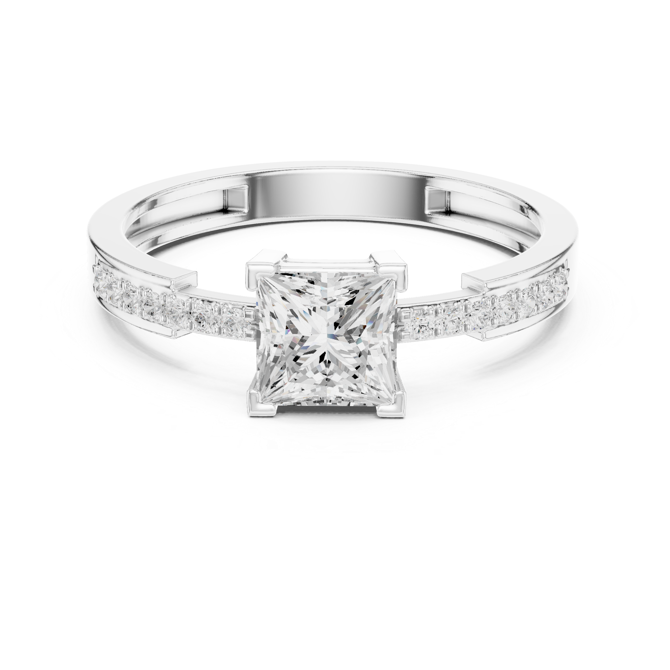 Ladies princess side diamond ring in gold with princess and round lab grown diamonds by Signora Jewels