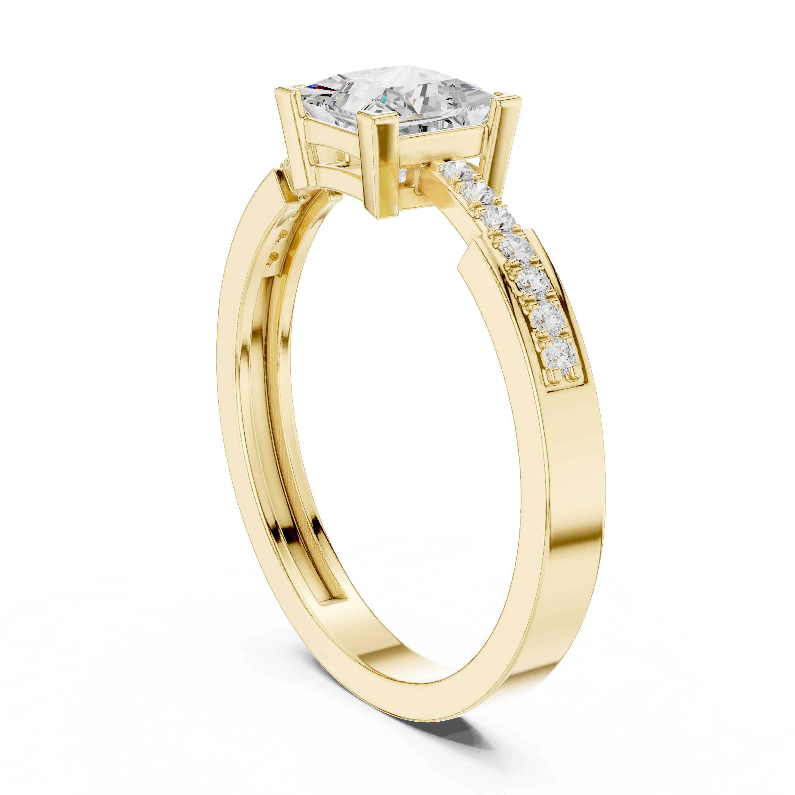 Ladies princess side diamond ring in gold with princess and round lab grown diamonds by Signora Jewels