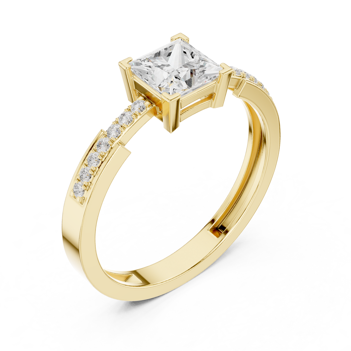 Ladies princess side diamond ring in gold with princess and round lab grown diamonds by Signora Jewels