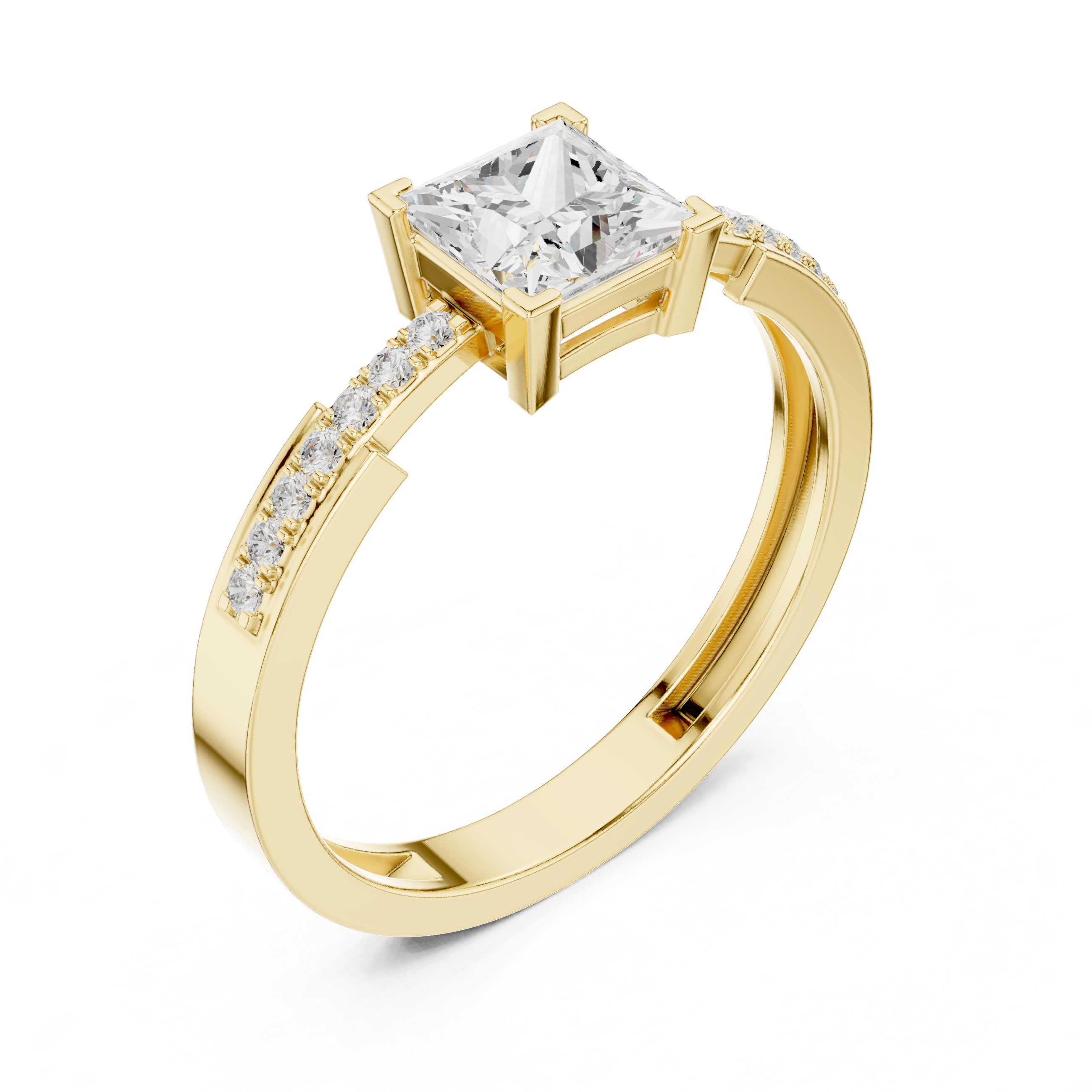 Ladies princess side diamond ring in gold with princess and round lab grown diamonds by Signora Jewels
