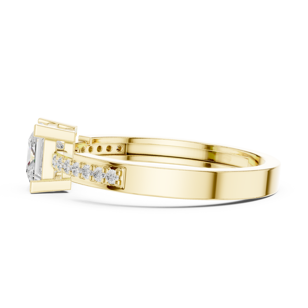 Ladies princess side diamond ring in gold with princess and round lab grown diamonds by Signora Jewels