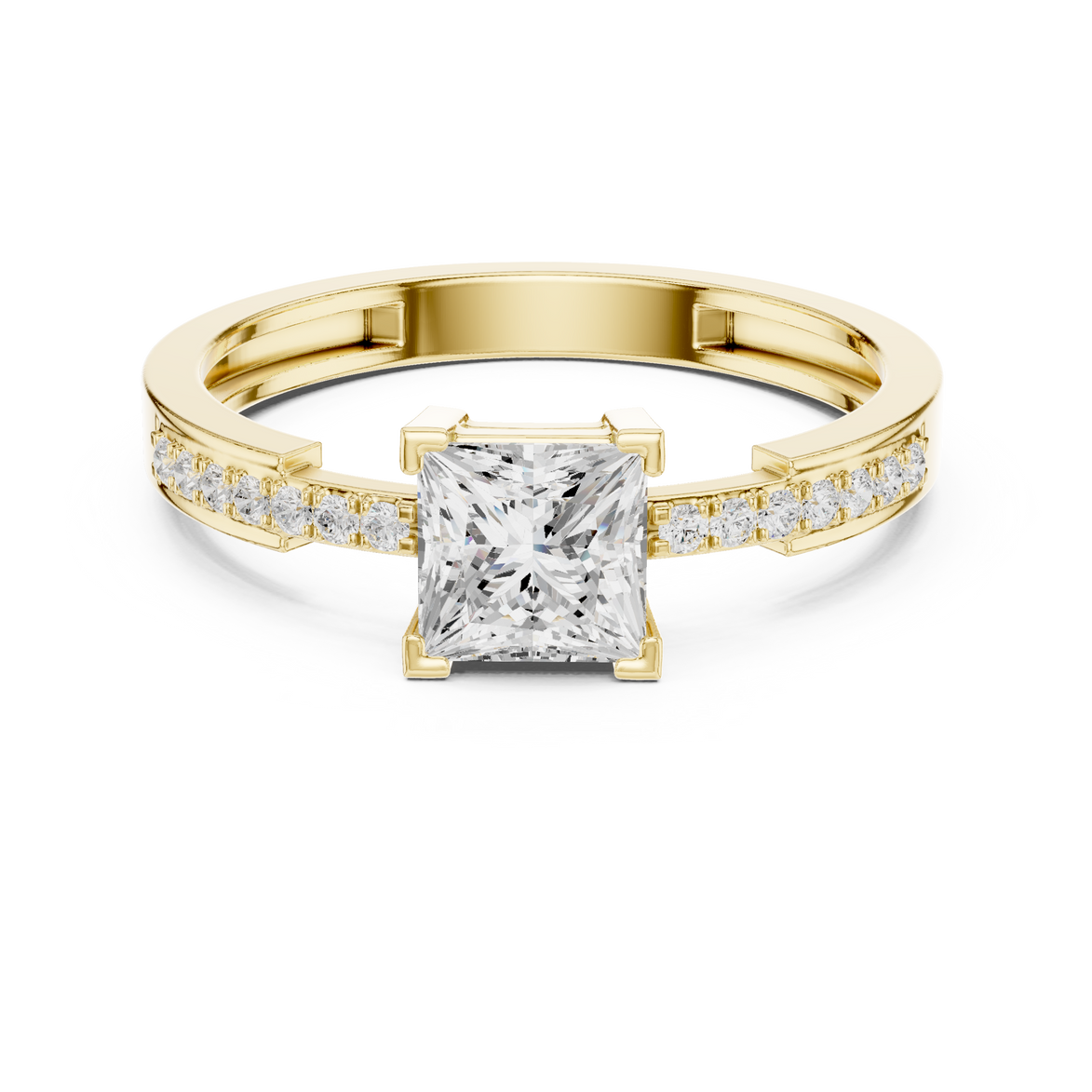 Ladies princess side diamond ring in gold with princess and round lab grown diamonds by Signora Jewels