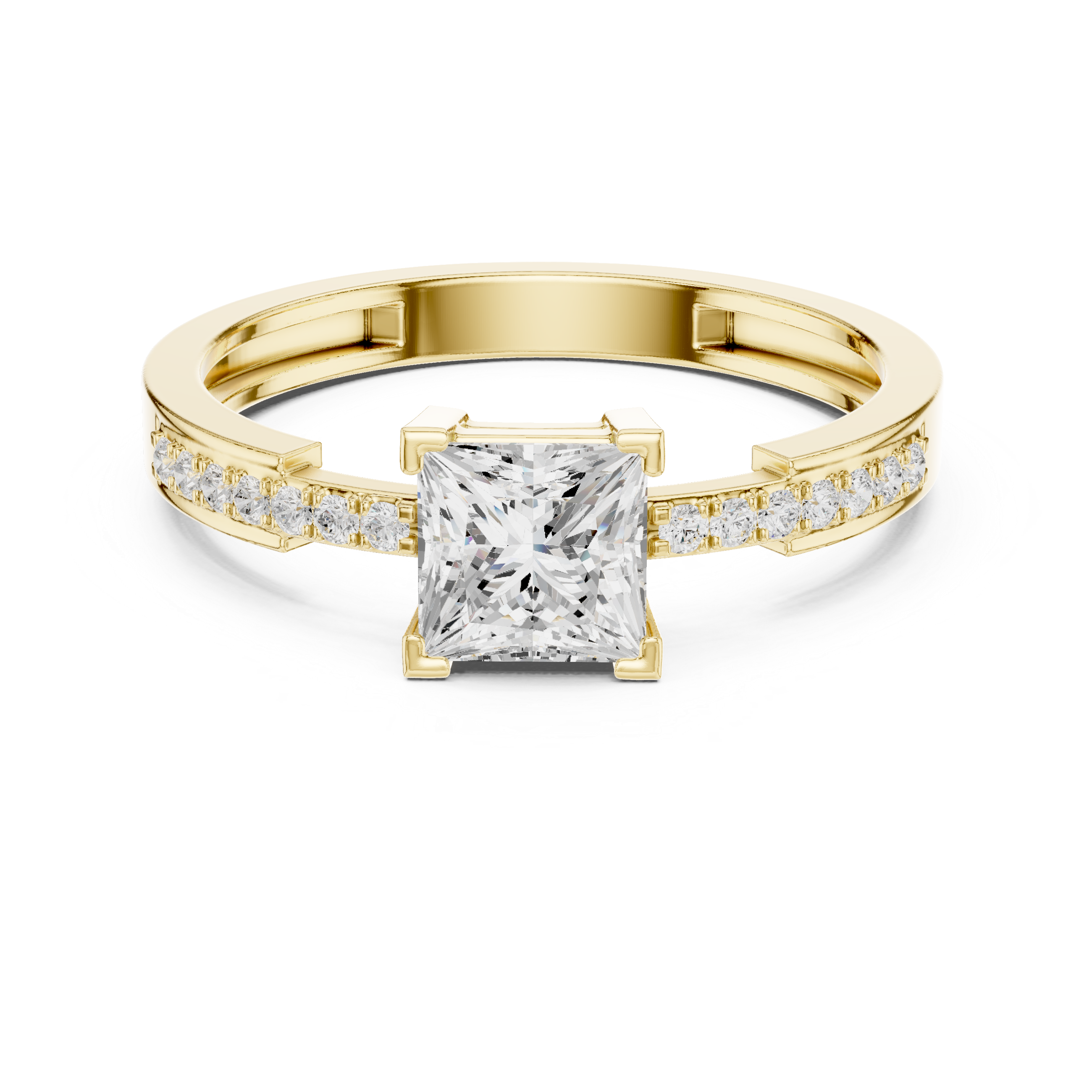 Ladies princess side diamond ring in gold with princess and round lab grown diamonds by Signora Jewels