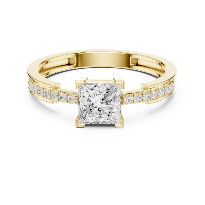 Ladies princess side diamond ring in gold with princess and round lab grown diamonds by Signora Jewels