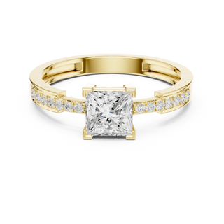 Princess lab grown diamond pavé engagement ring in yellow gold