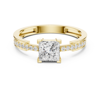 Ladies princess side diamond ring in gold with princess and round lab grown diamonds by Signora Jewels