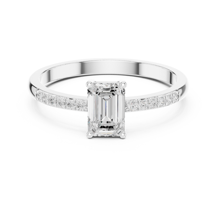 Ladies emerald side diamond ring in gold with emerald and round lab grown diamonds by Signora Jewels