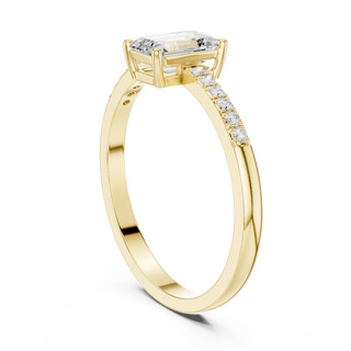 Emerald lab grown diamond pavé engagement ring in yellow gold