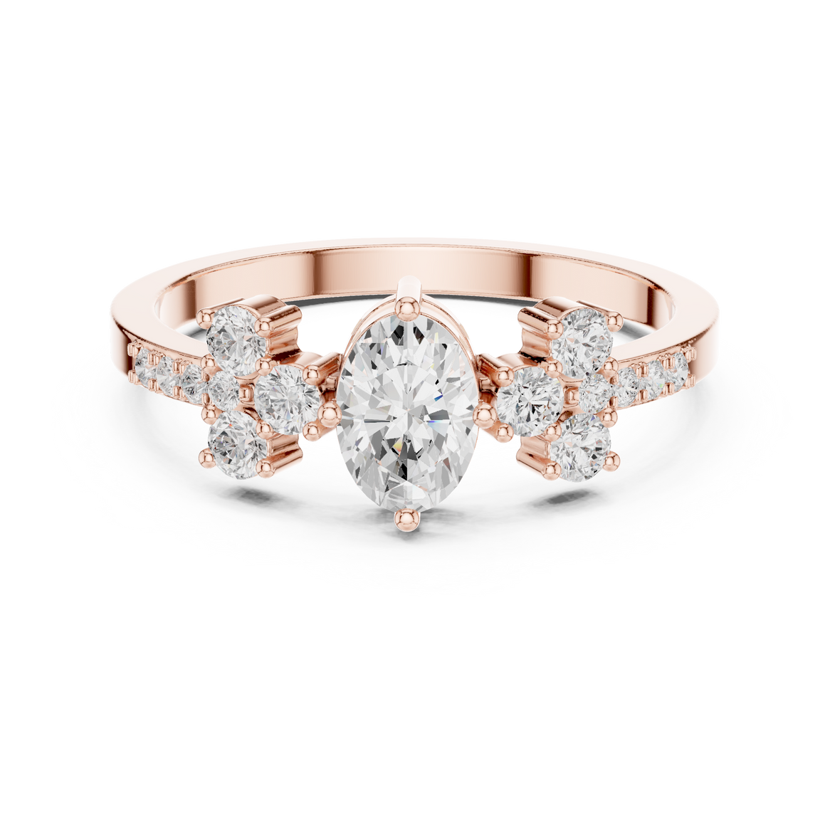 Ladies oval cluster diamond ring in gold with oval and round lab grown diamonds by Signora Jewels