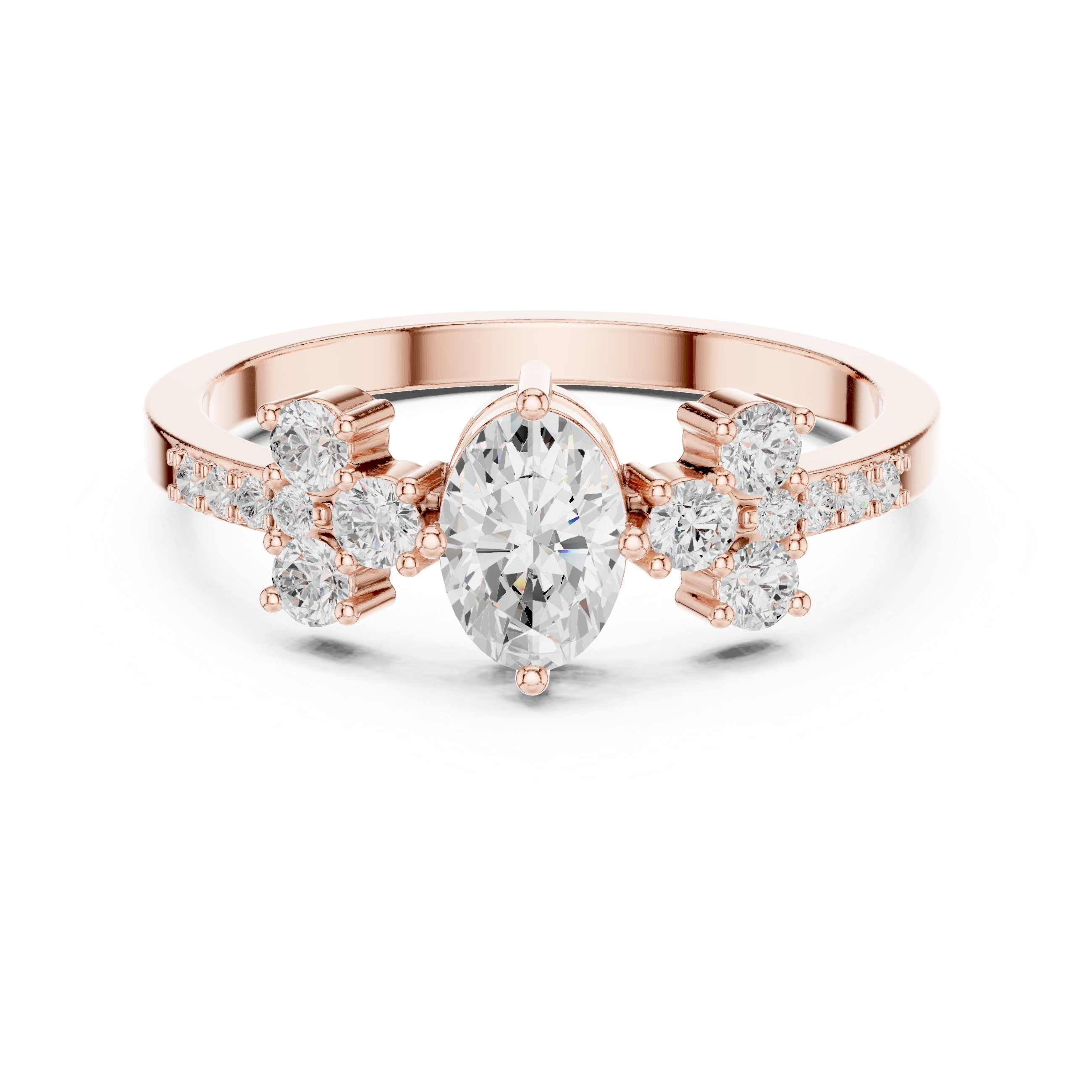 Ladies oval cluster diamond ring in gold with oval and round lab grown diamonds by Signora Jewels