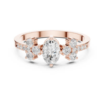 Ladies oval cluster diamond ring in gold with oval and round lab grown diamonds by Signora Jewels