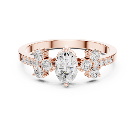 Ladies oval cluster diamond ring in gold with oval and round lab grown diamonds by Signora Jewels