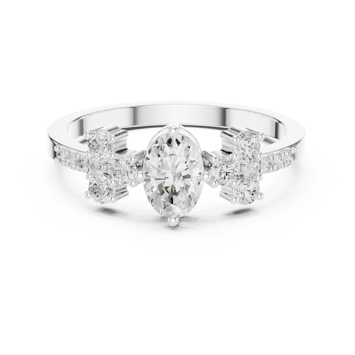 Ladies oval cluster diamond ring in gold with oval and round lab grown diamonds by Signora Jewels