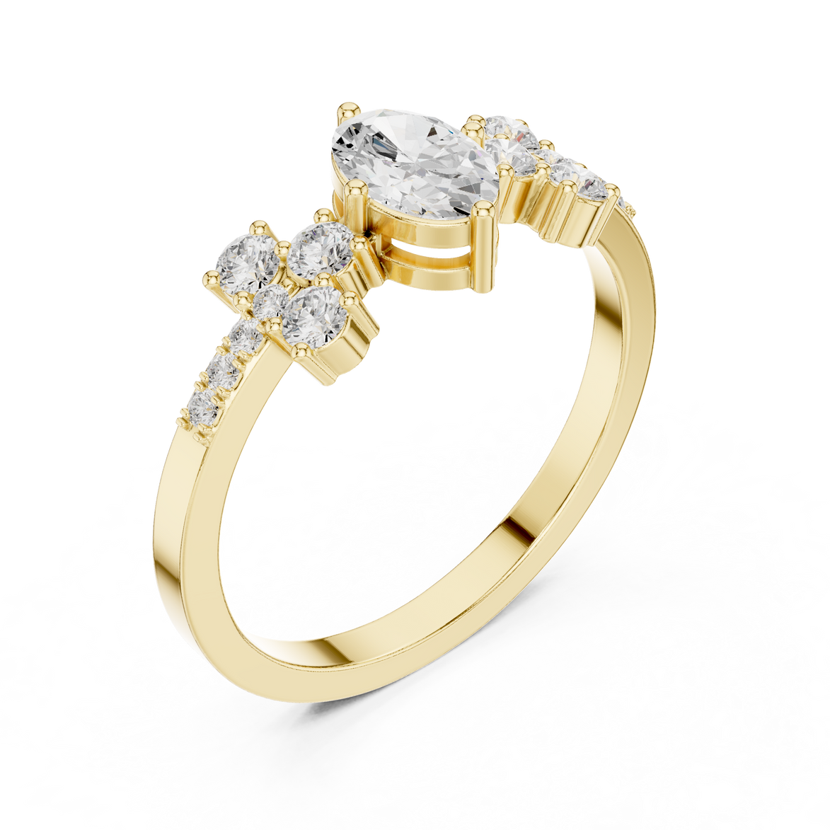 Ladies oval cluster diamond ring in gold with oval and round lab grown diamonds by Signora Jewels