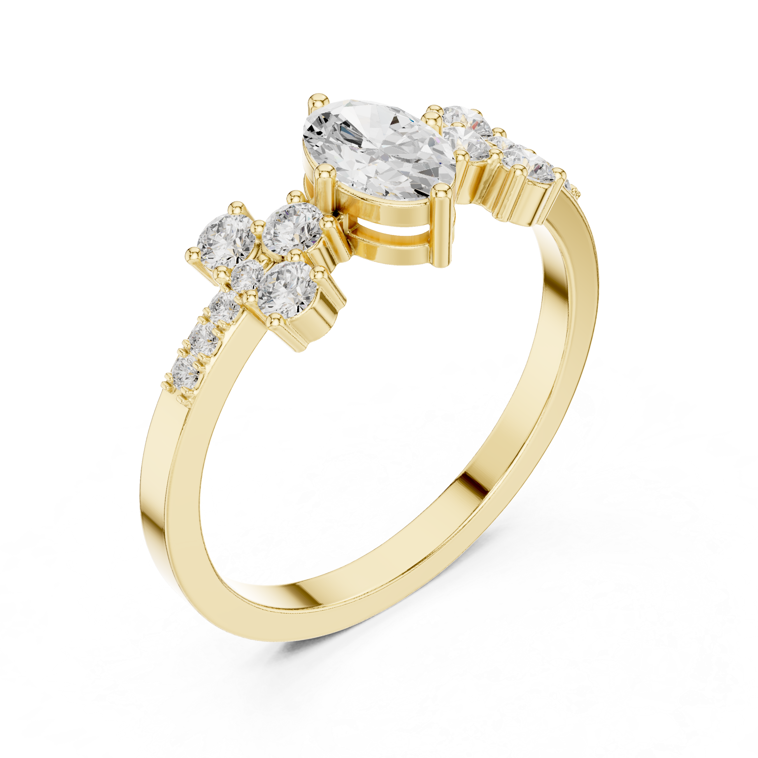 Ladies oval cluster diamond ring in gold with oval and round lab grown diamonds by Signora Jewels