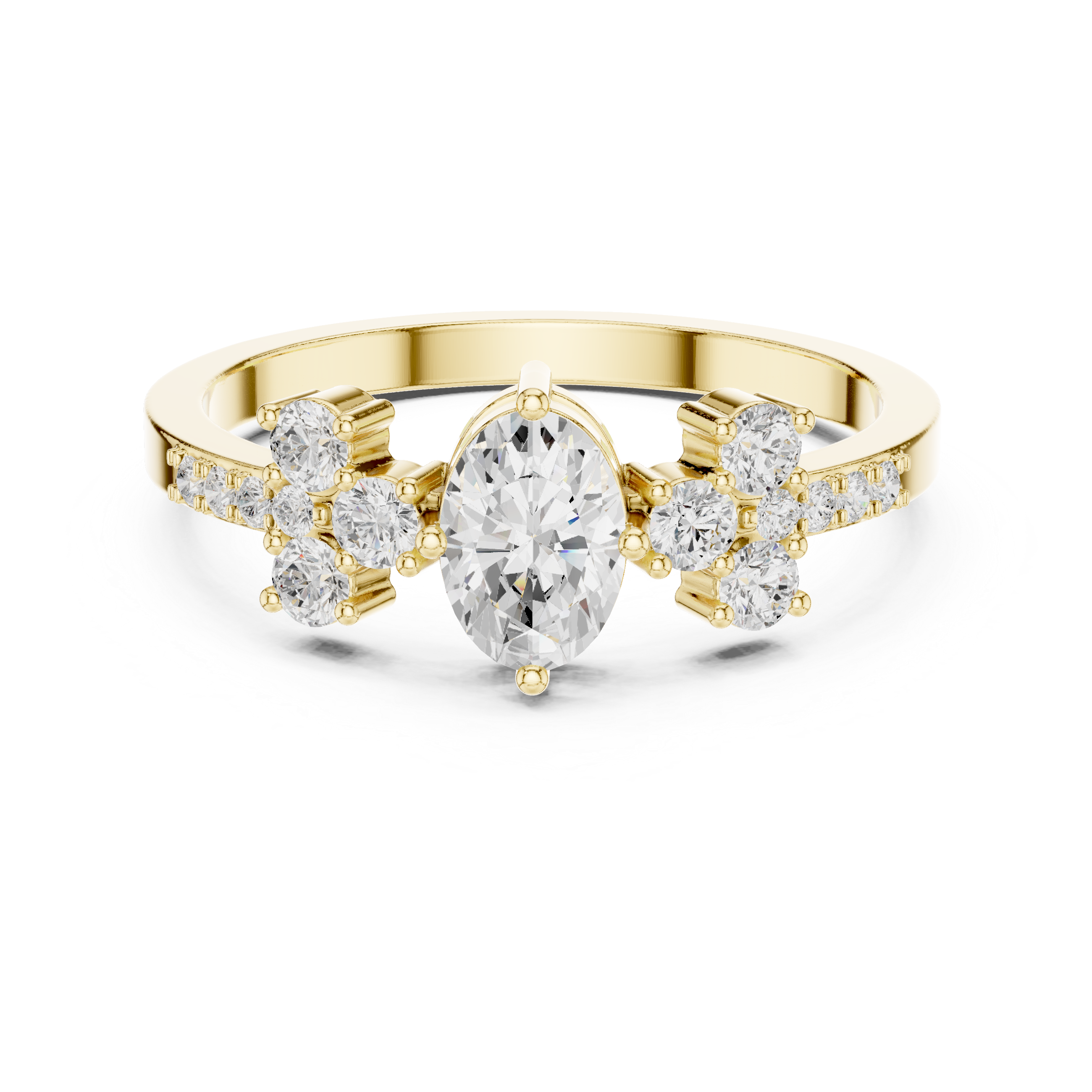 Ladies oval cluster diamond ring in gold with oval and round lab grown diamonds by Signora Jewels