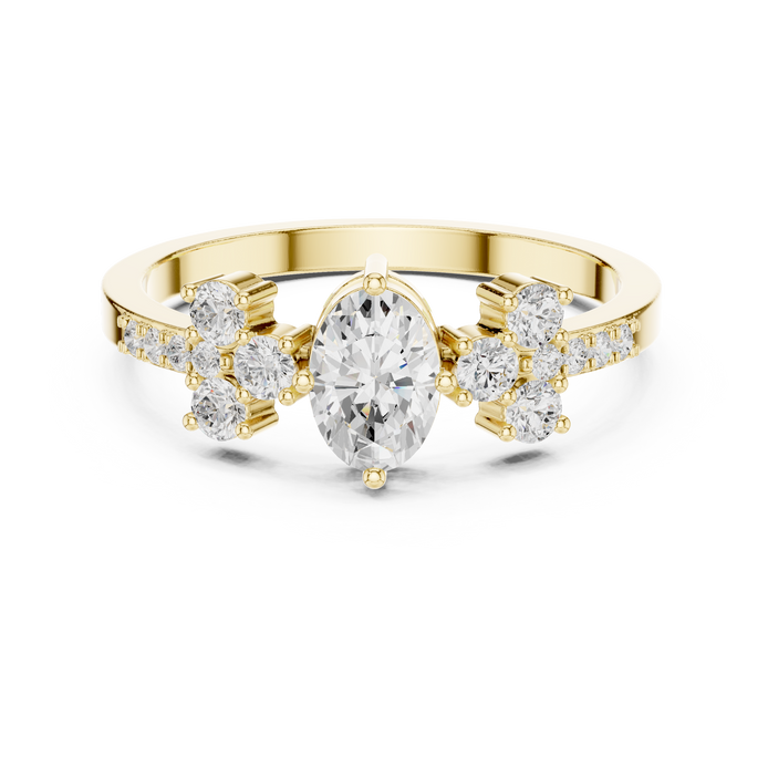 Ladies oval cluster diamond ring in gold with oval and round lab grown diamonds by Signora Jewels