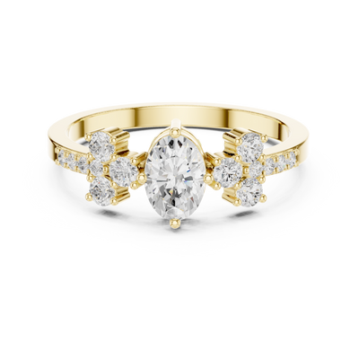 Ladies oval cluster diamond ring in gold with oval and round lab grown diamonds by Signora Jewels