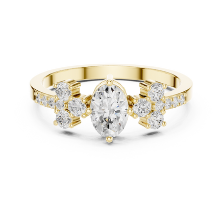 Ladies oval cluster diamond ring in gold with oval and round lab grown diamonds by Signora Jewels
