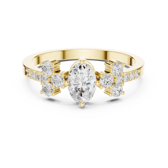 Ladies oval cluster diamond ring in gold with oval and round lab grown diamonds by Signora Jewels
