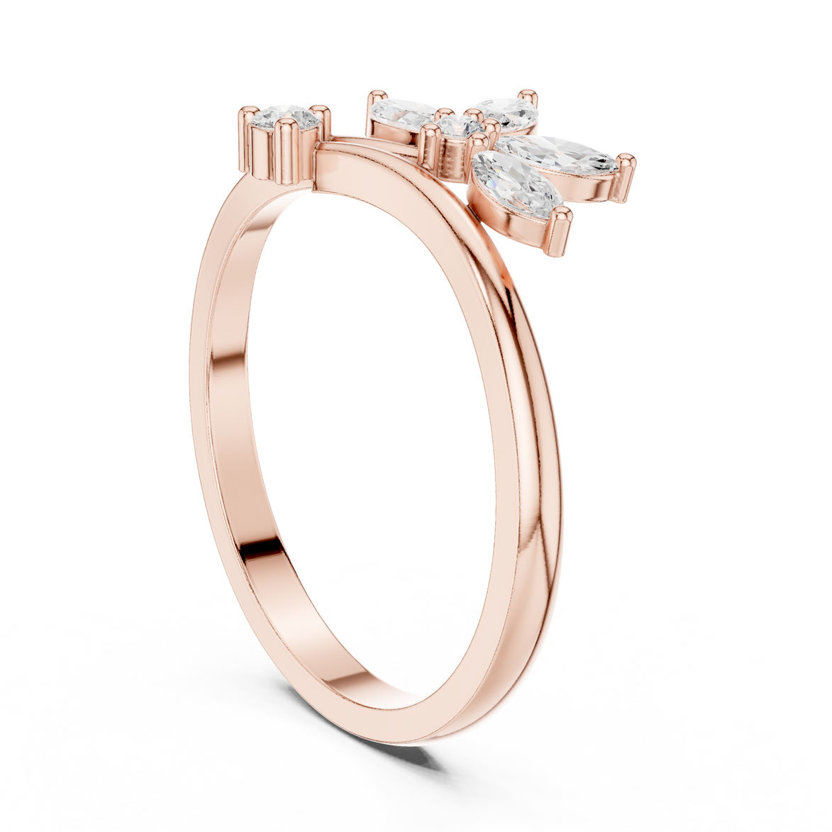 Ladies marquise floral diamond ring in gold with marquise and round lab grown diamonds by Signora Jewels