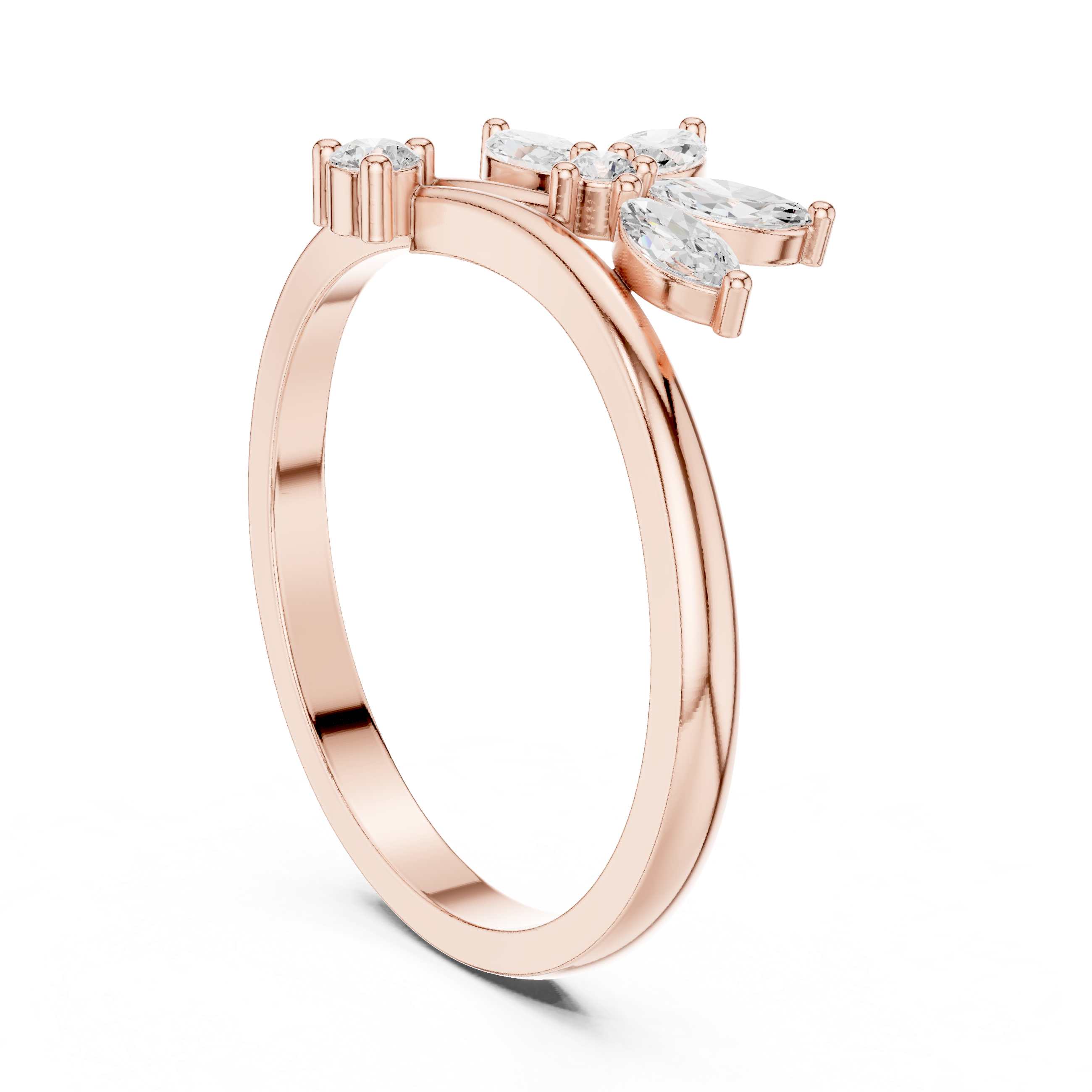 Ladies marquise floral diamond ring in gold with marquise and round lab grown diamonds by Signora Jewels
