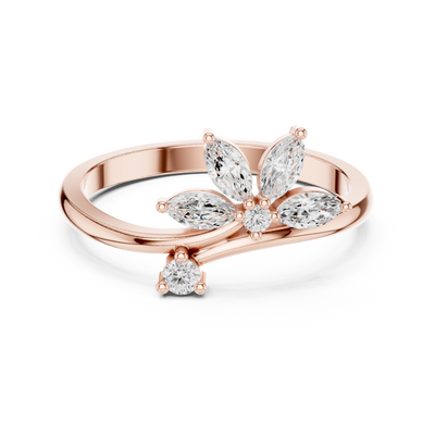 Ladies marquise floral diamond ring in gold with marquise and round lab grown diamonds by Signora Jewels