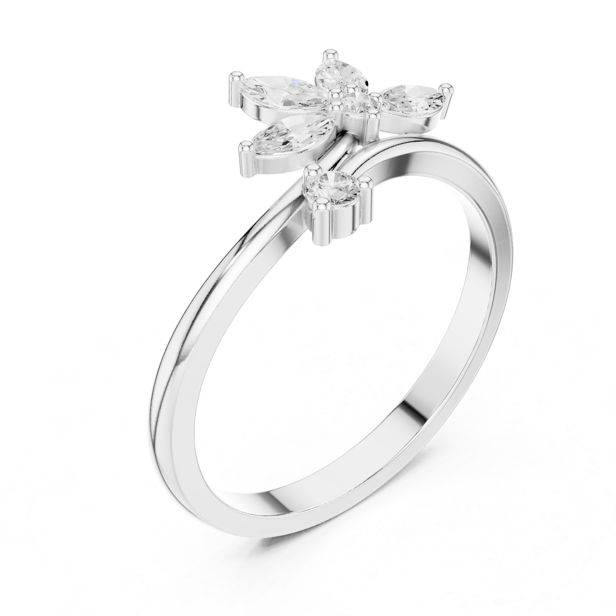 Ladies marquise floral diamond ring in gold with marquise and round lab grown diamonds by Signora Jewels