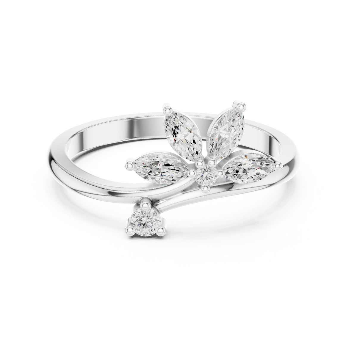 Ladies marquise floral diamond ring in gold with marquise and round lab grown diamonds by Signora Jewels
