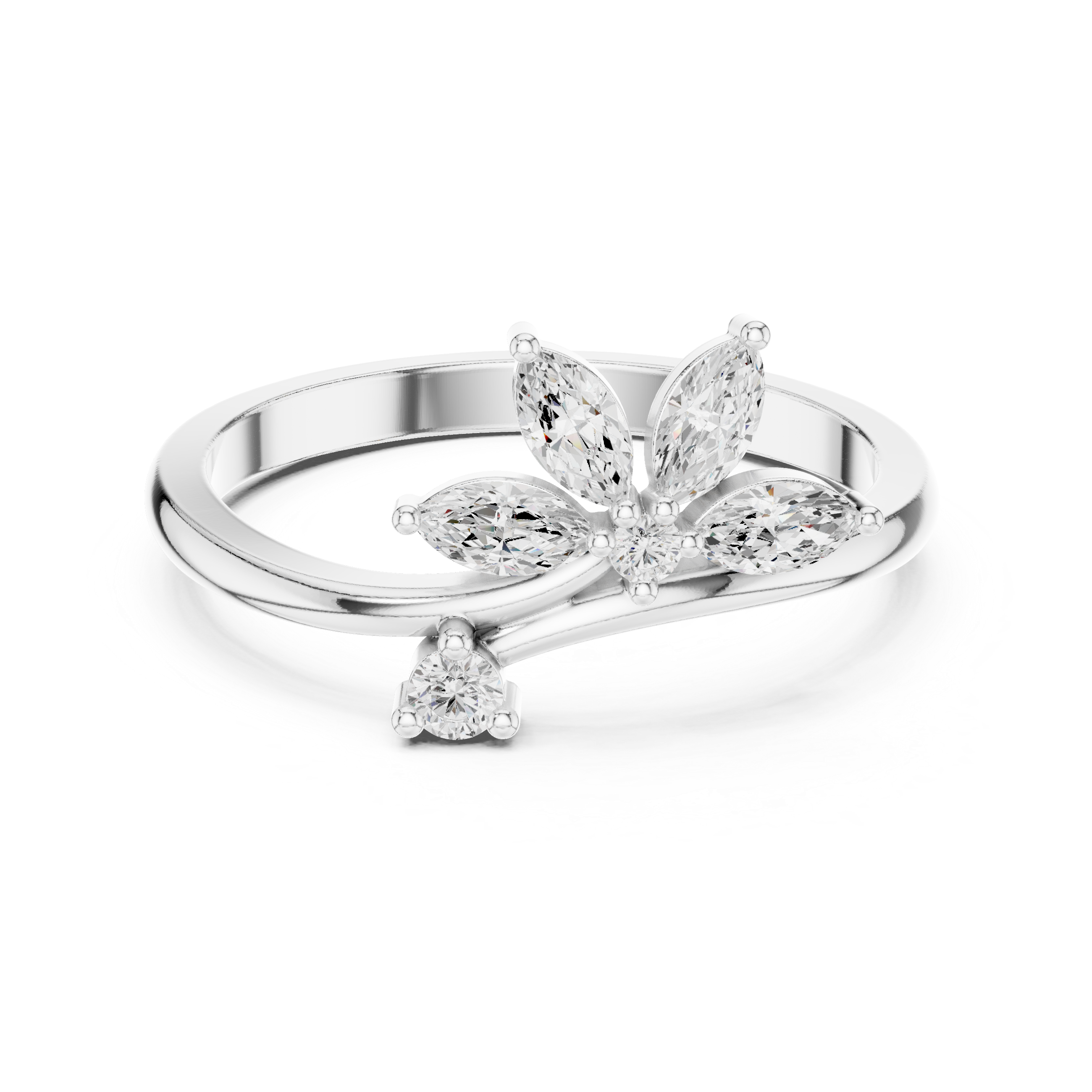 Ladies marquise floral diamond ring in gold with marquise and round lab grown diamonds by Signora Jewels