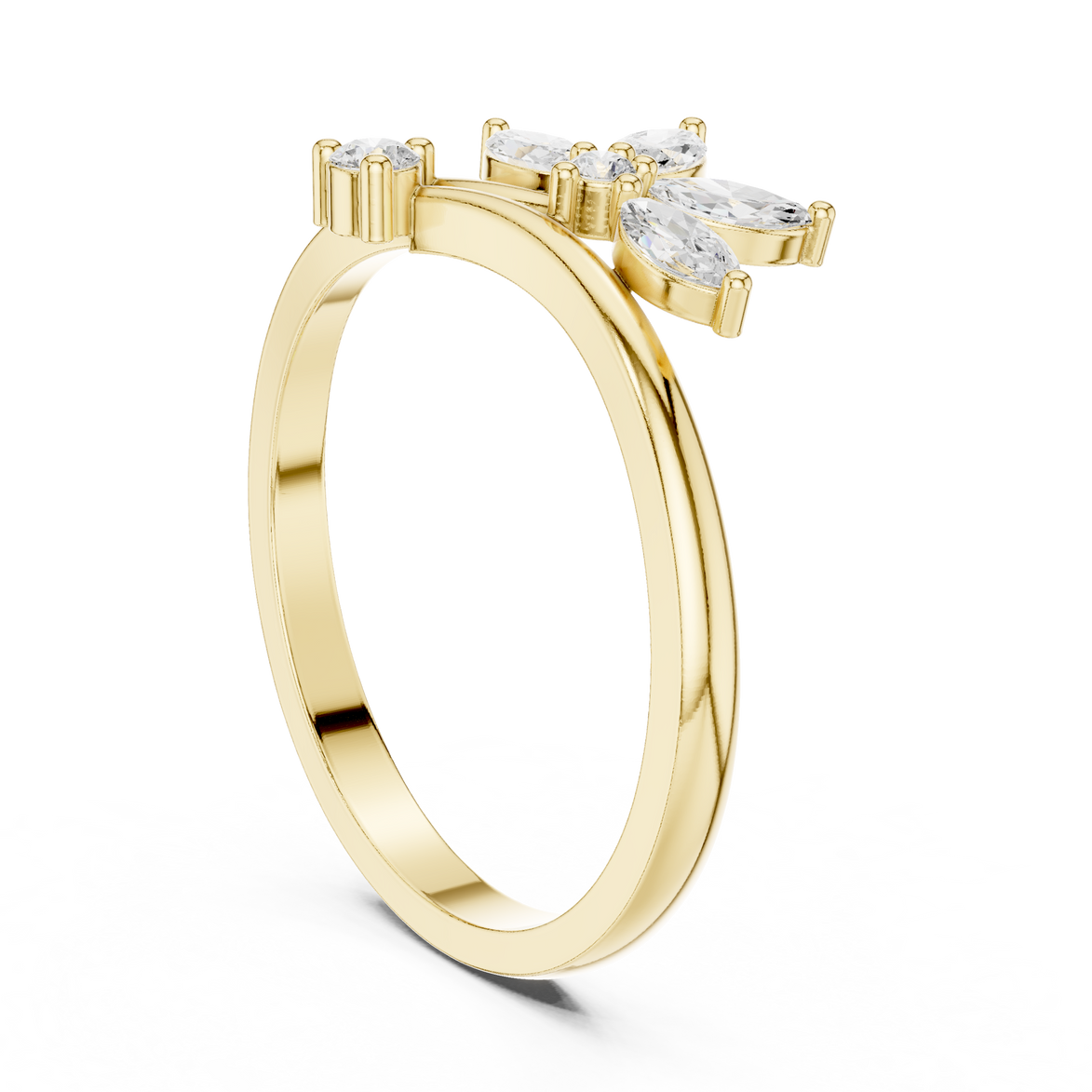 Ladies marquise floral diamond ring in gold with marquise and round lab grown diamonds by Signora Jewels