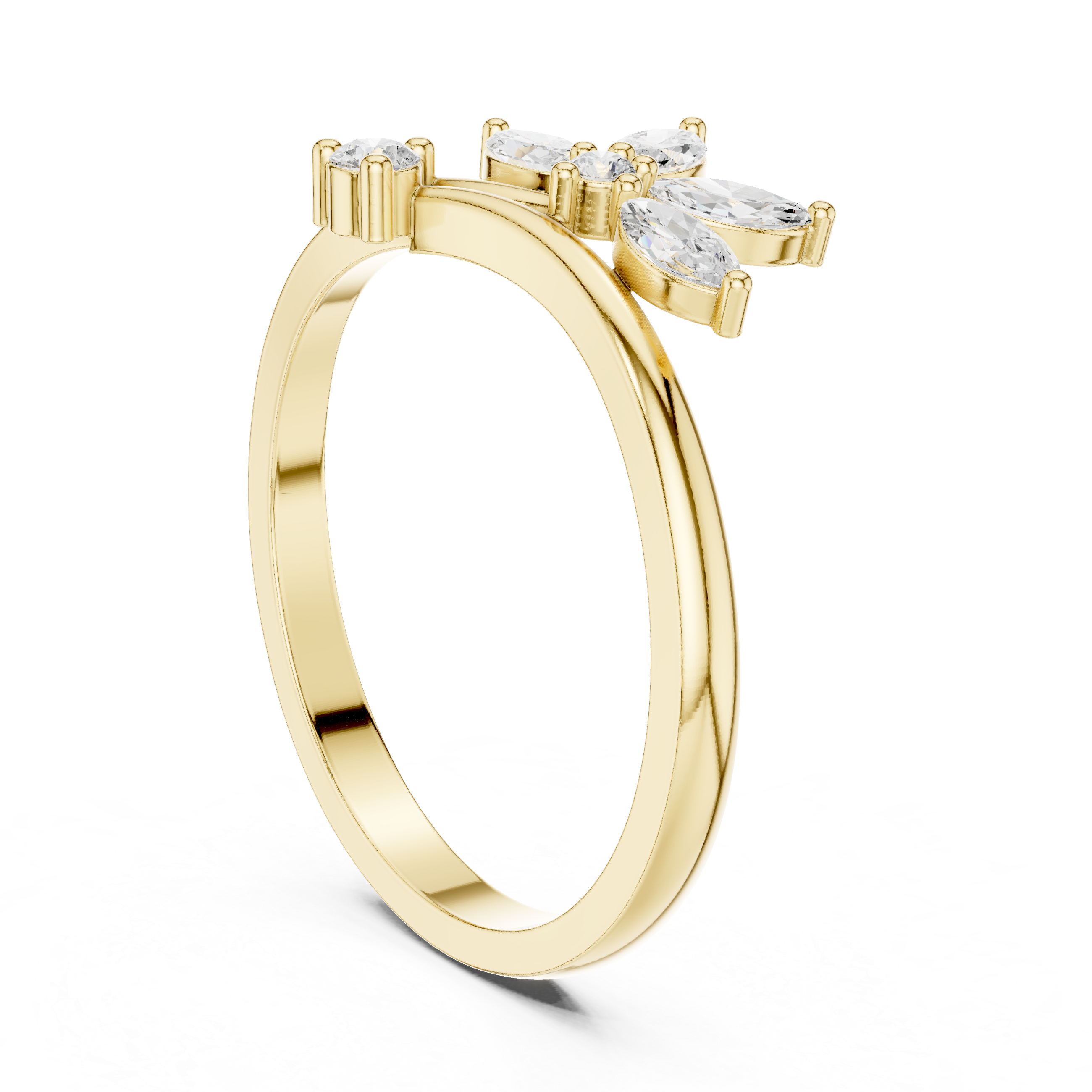 Ladies marquise floral diamond ring in gold with marquise and round lab grown diamonds by Signora Jewels