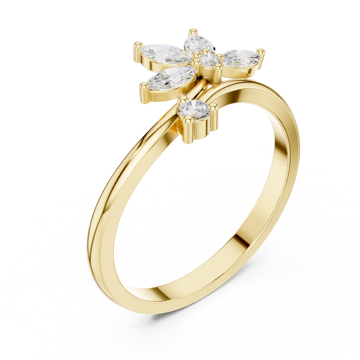Ladies marquise floral diamond ring in gold with marquise and round lab grown diamonds by Signora Jewels