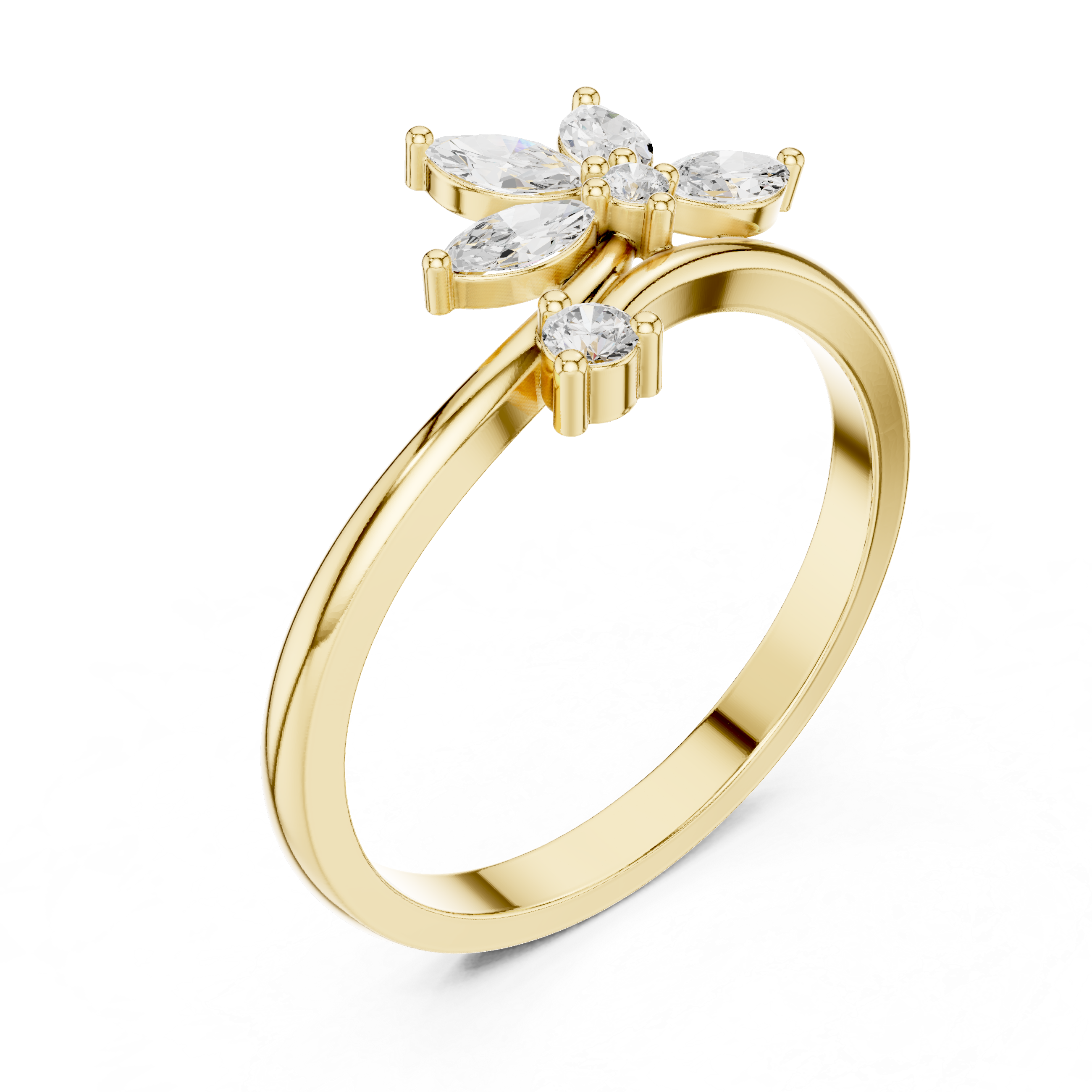 Ladies marquise floral diamond ring in gold with marquise and round lab grown diamonds by Signora Jewels