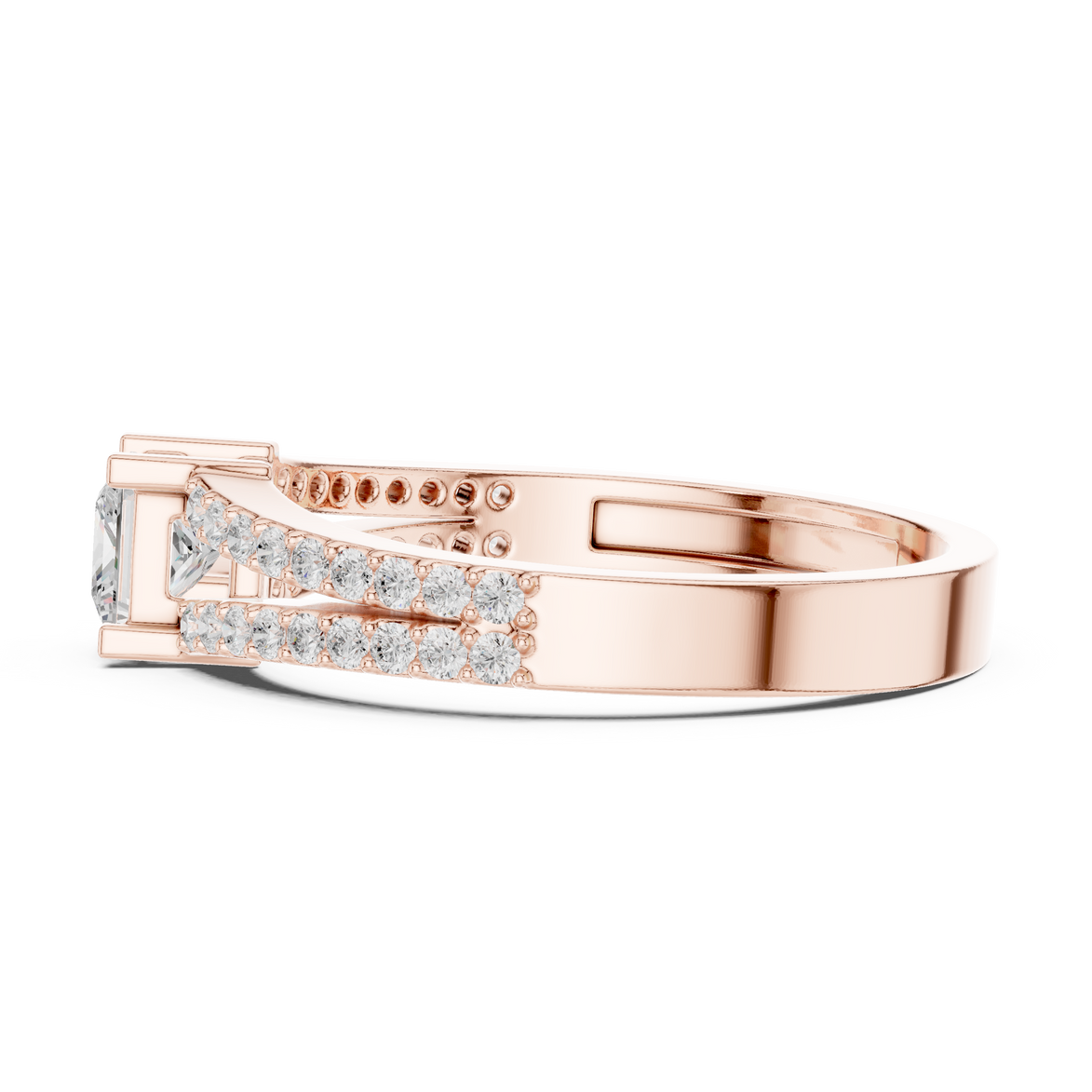 Ladies princess split shank diamond ring in gold with princess and round lab grown diamonds by Signora Jewels