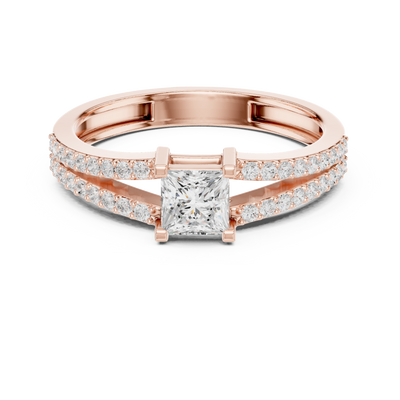 Ladies princess split shank diamond ring in gold with princess and round lab grown diamonds by Signora Jewels