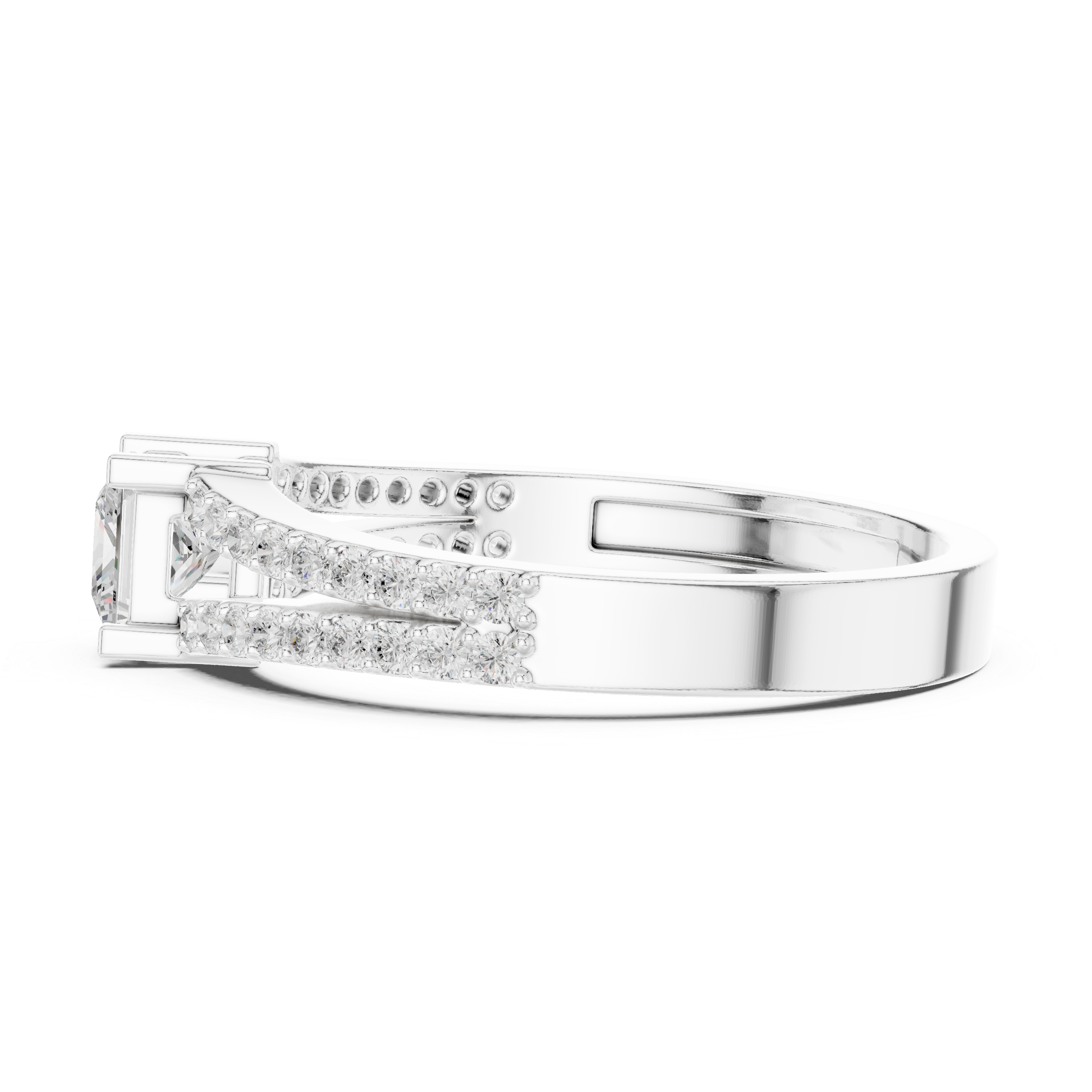 Ladies princess split shank diamond ring in gold with princess and round lab grown diamonds by Signora Jewels