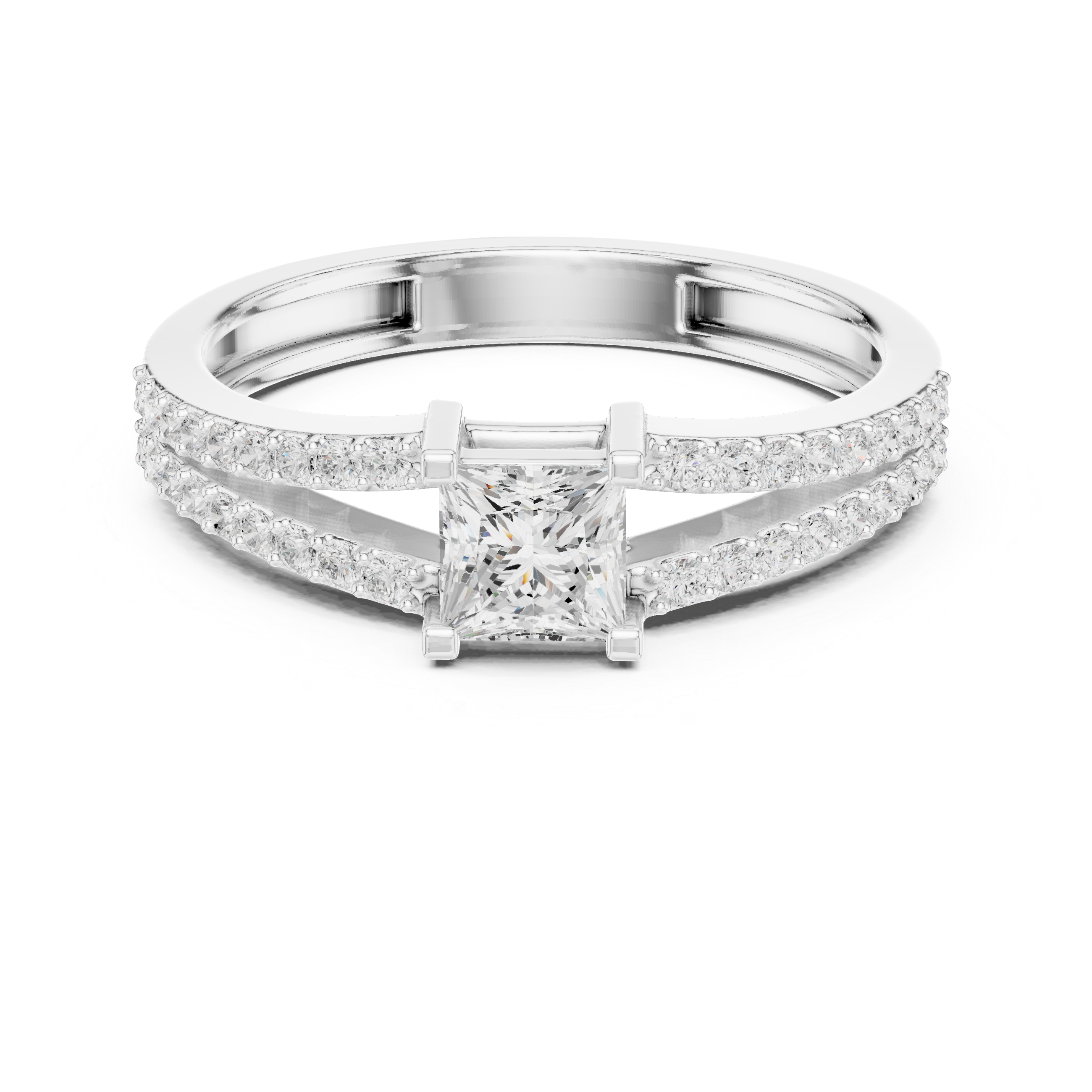 Ladies princess split shank diamond ring in gold with princess and round lab grown diamonds by Signora Jewels