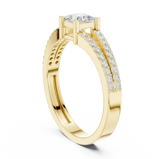 Princess lab grown diamond split shank ring in yellow gold