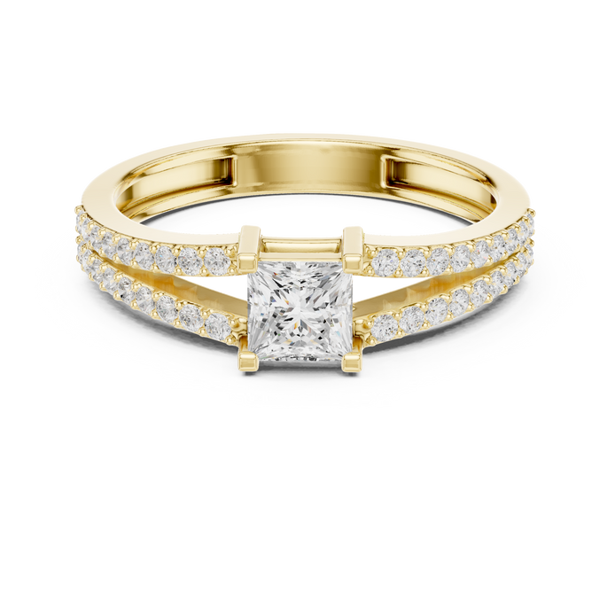 Ladies princess split shank diamond ring in gold with princess and round lab grown diamonds by Signora Jewels