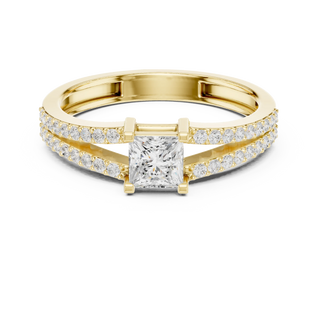 Princess lab grown diamond split shank ring in yellow gold