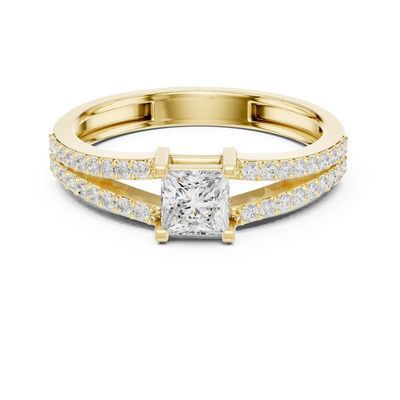 Ladies princess split shank diamond ring in gold with princess and round lab grown diamonds by Signora Jewels