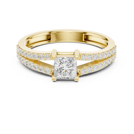 Ladies princess split shank diamond ring in gold with princess and round lab grown diamonds by Signora Jewels