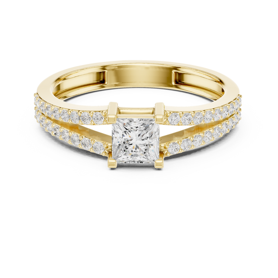 Ladies princess split shank diamond ring in gold with princess and round lab grown diamonds by Signora Jewels