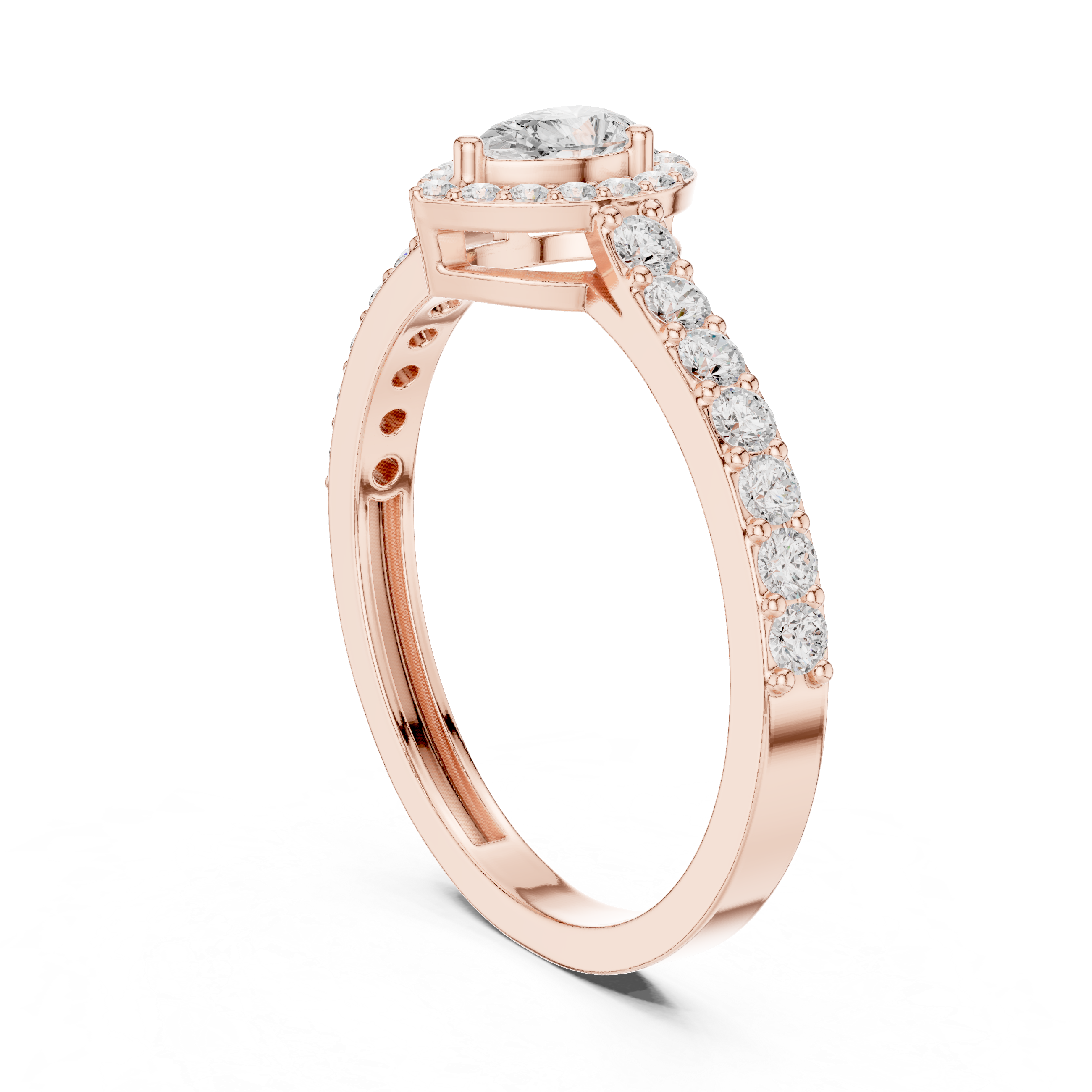 Ladies pear halo side diamond ring in gold with pear and round lab grown diamonds by Signora Jewels