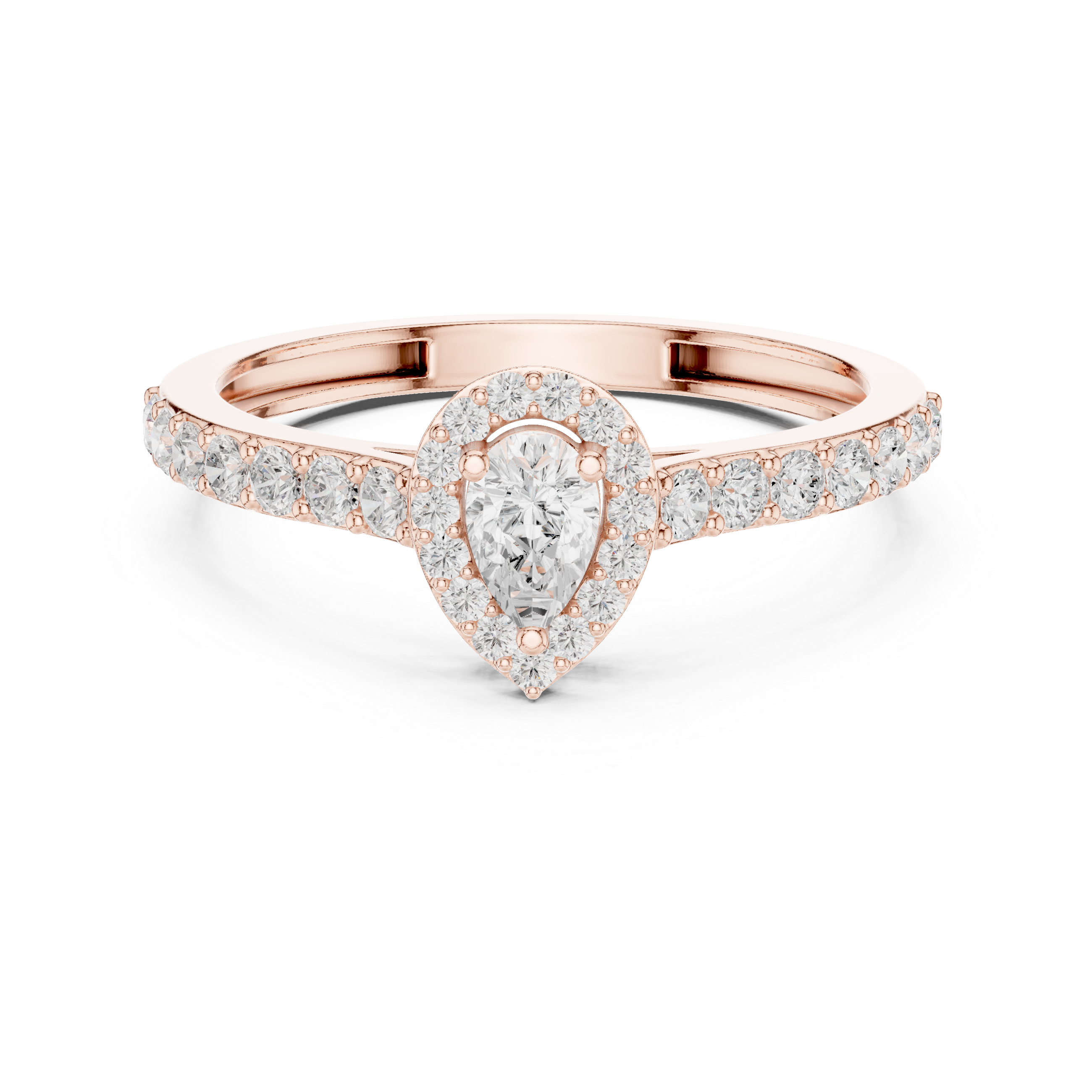 Ladies pear halo side diamond ring in gold with pear and round lab grown diamonds by Signora Jewels